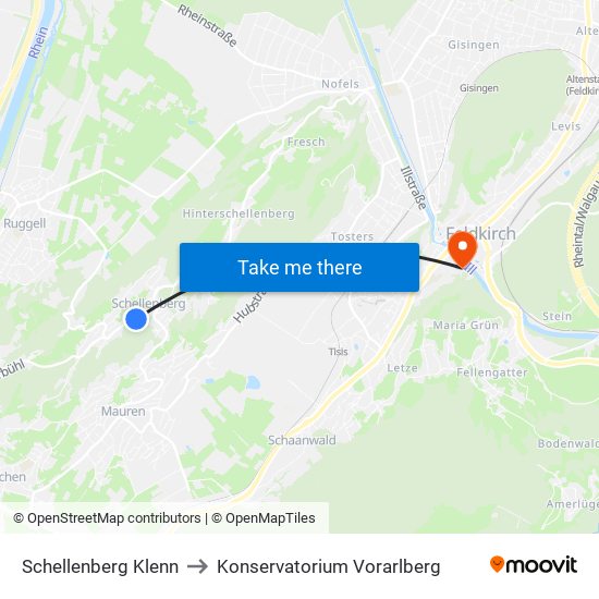 Schellenberg Klenn to Konservatorium Vorarlberg map
