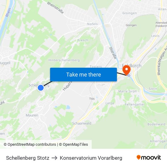 Schellenberg Stotz to Konservatorium Vorarlberg map