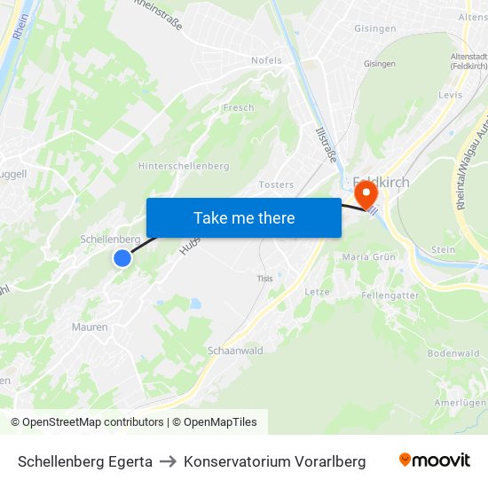 Schellenberg Egerta to Konservatorium Vorarlberg map