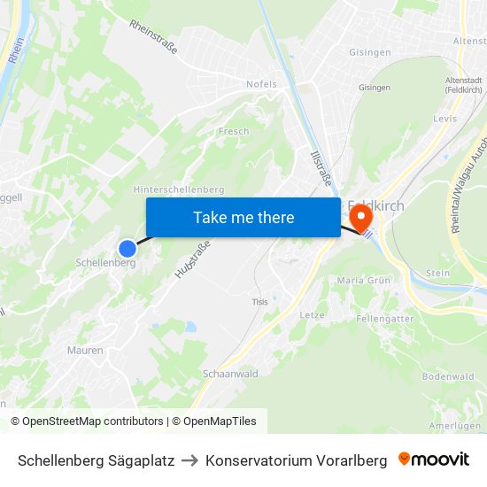 Schellenberg Sägaplatz to Konservatorium Vorarlberg map