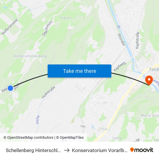 Schellenberg Hinterschloss to Konservatorium Vorarlberg map