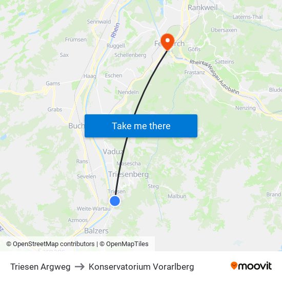 Triesen Argweg to Konservatorium Vorarlberg map