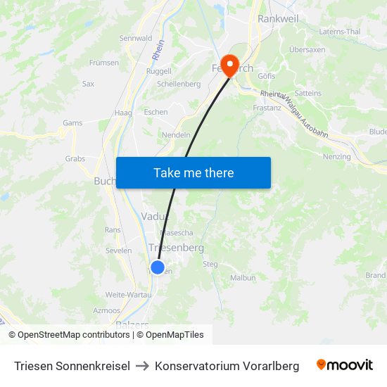 Triesen Sonnenkreisel to Konservatorium Vorarlberg map