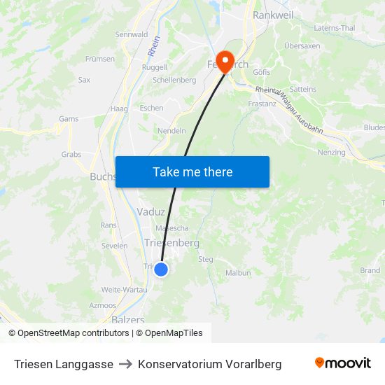 Triesen Langgasse to Konservatorium Vorarlberg map