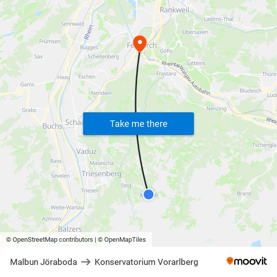 Malbun Jöraboda to Konservatorium Vorarlberg map