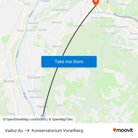 Vaduz Au to Konservatorium Vorarlberg map