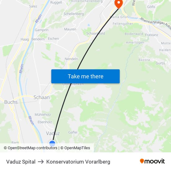 Vaduz Spital to Konservatorium Vorarlberg map