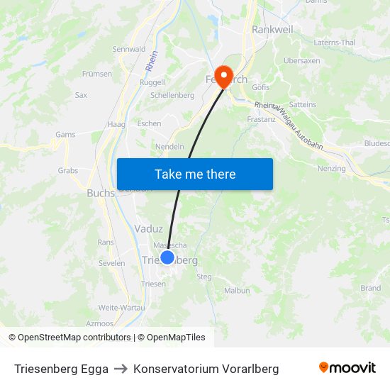 Triesenberg Egga to Konservatorium Vorarlberg map