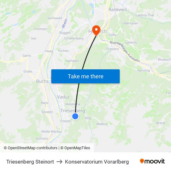 Triesenberg Steinort to Konservatorium Vorarlberg map