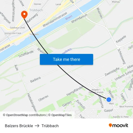 Balzers Brückle to Trübbach map