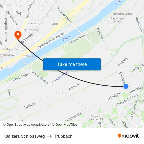 Balzers Schlossweg to Trübbach map