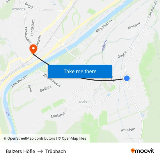 Balzers Höfle to Trübbach map