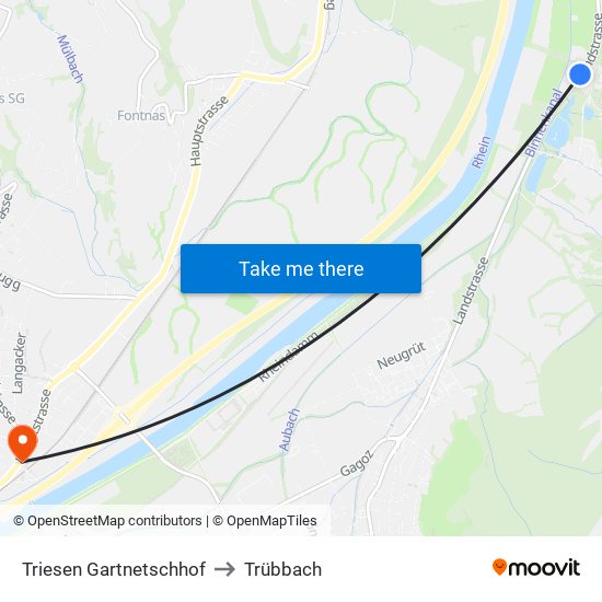 Triesen Gartnetschhof to Trübbach map