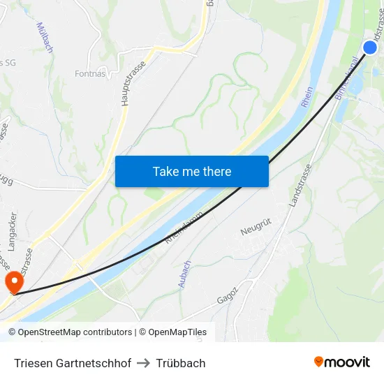 Triesen Gartnetschhof to Trübbach map
