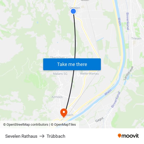 Sevelen Rathaus to Trübbach map
