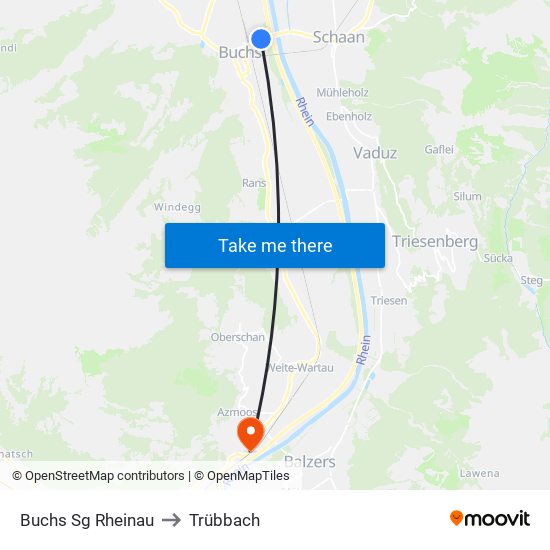 Buchs Sg Rheinau to Trübbach map