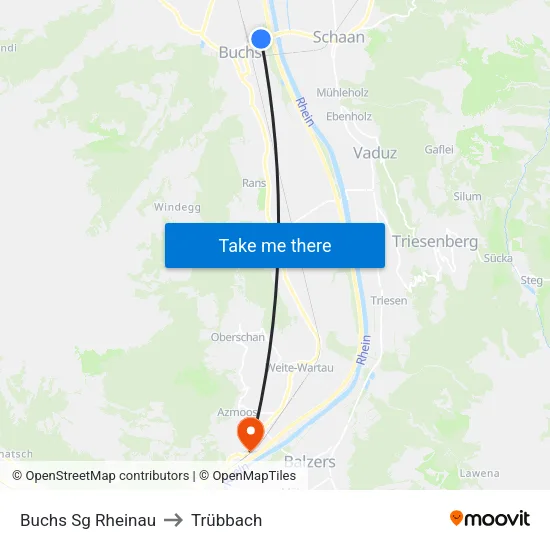Buchs Sg Rheinau to Trübbach map