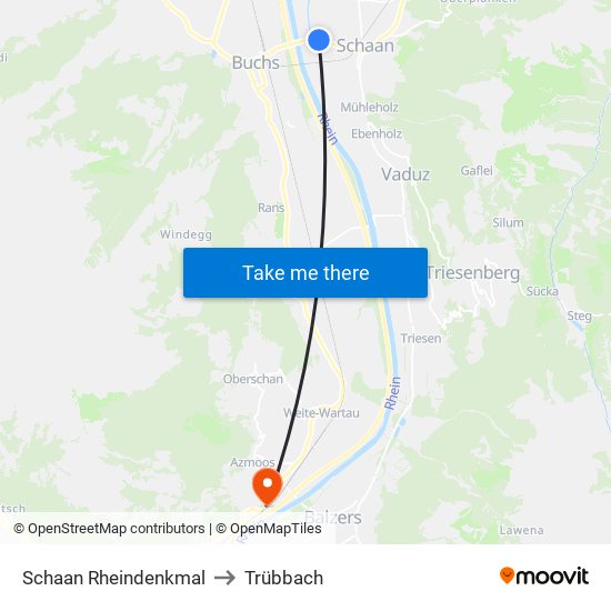 Schaan Rheindenkmal to Trübbach map
