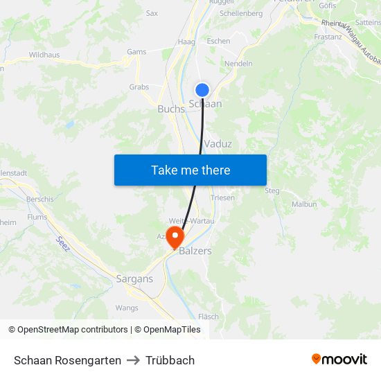 Schaan Rosengarten to Trübbach map