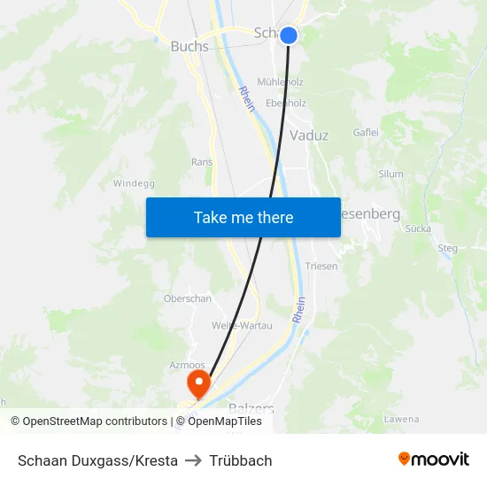 Schaan Duxgass/Kresta to Trübbach map