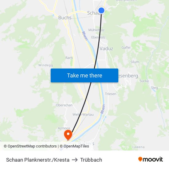 Schaan Planknerstr./Kresta to Trübbach map