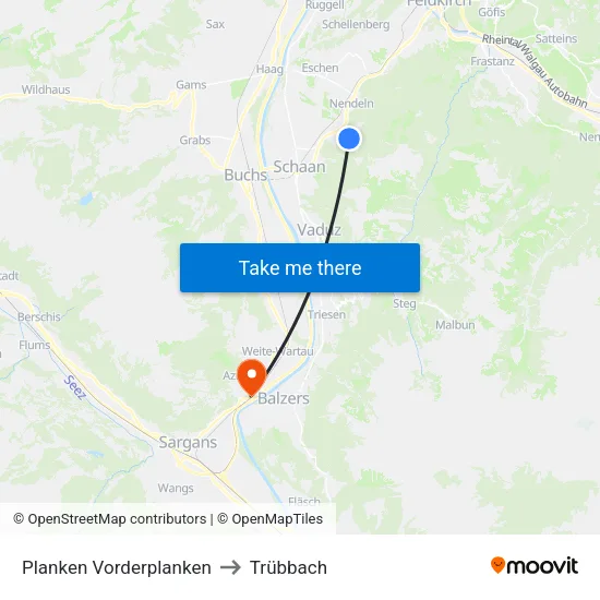 Planken Vorderplanken to Trübbach map