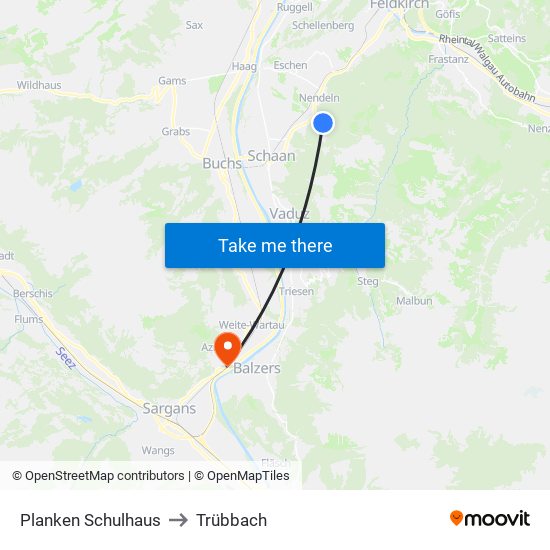 Planken Schulhaus to Trübbach map