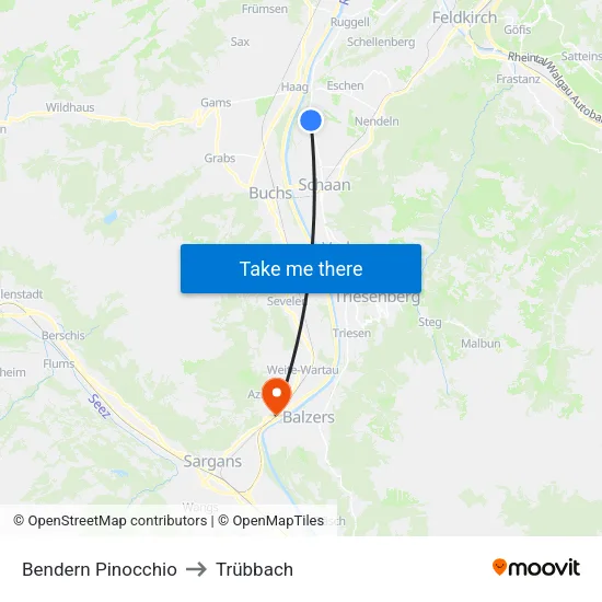 Bendern Pinocchio to Trübbach map