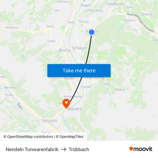 Nendeln Tonwarenfabrik to Trübbach map