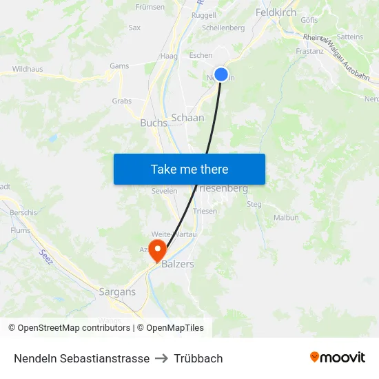 Nendeln Sebastianstrasse to Trübbach map