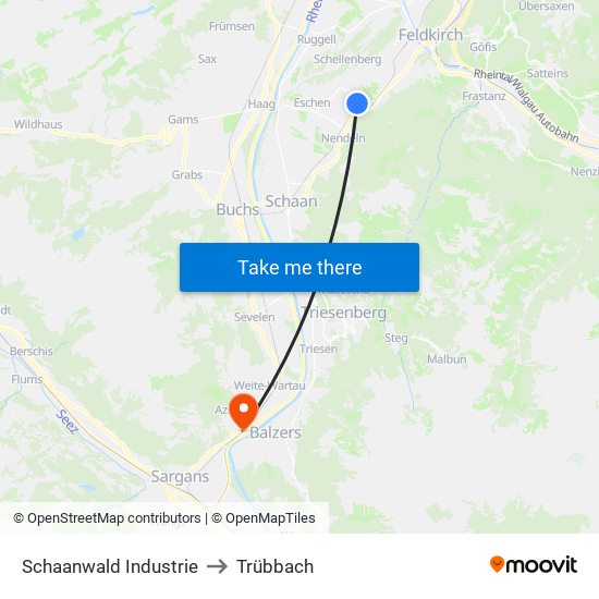 Schaanwald Industrie to Trübbach map