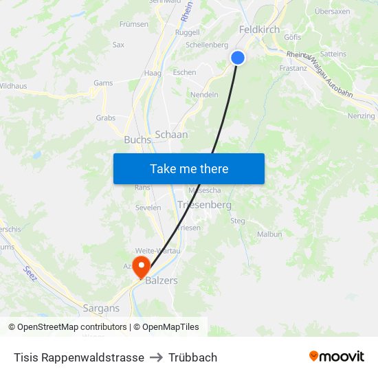 Tisis Rappenwaldstrasse to Trübbach map