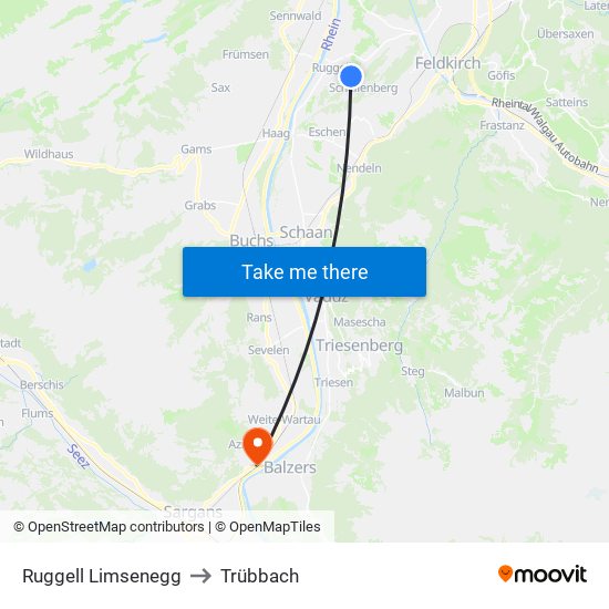 Ruggell Limsenegg to Trübbach map