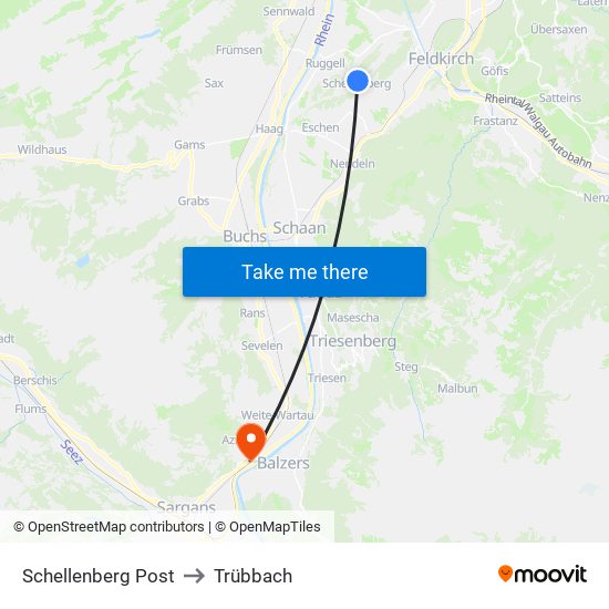 Schellenberg Post to Trübbach map