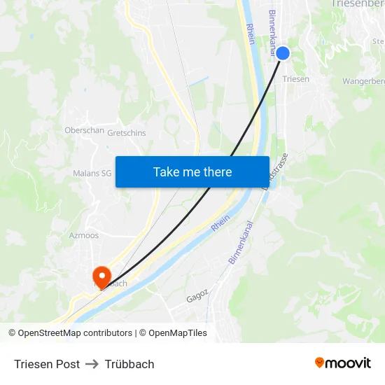 Triesen Post to Trübbach map