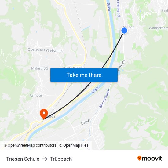Triesen Schule to Trübbach map