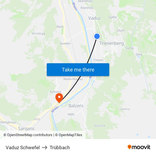 Vaduz Schwefel to Trübbach map