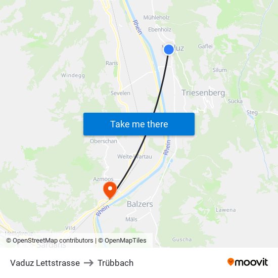 Vaduz Lettstrasse to Trübbach map