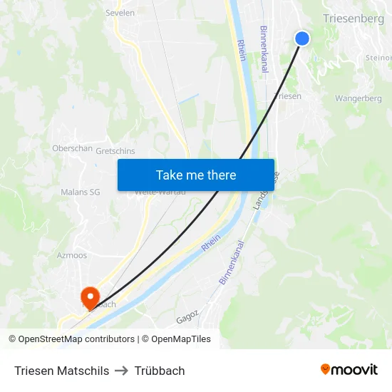 Triesen Matschils to Trübbach map