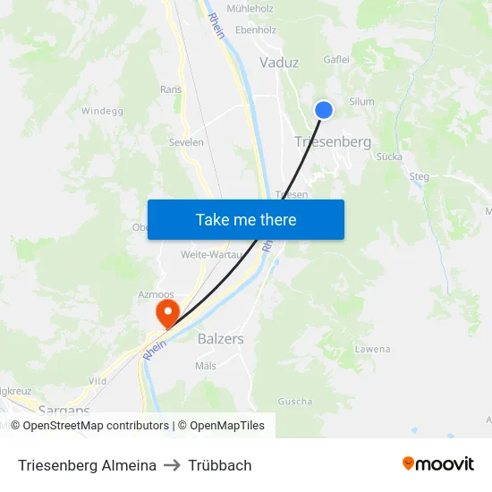 Triesenberg Almeina to Trübbach map