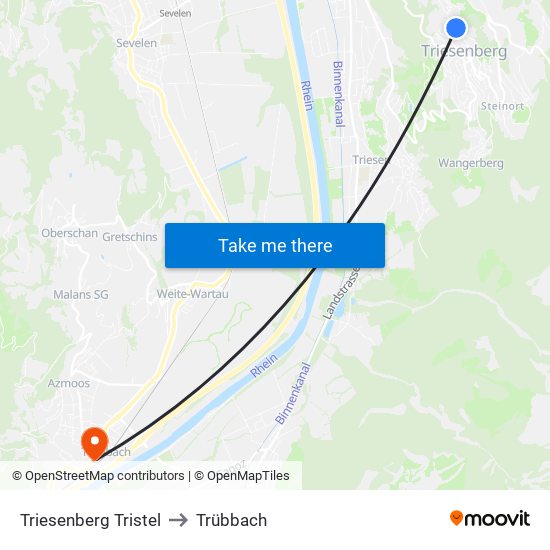 Triesenberg Tristel to Trübbach map