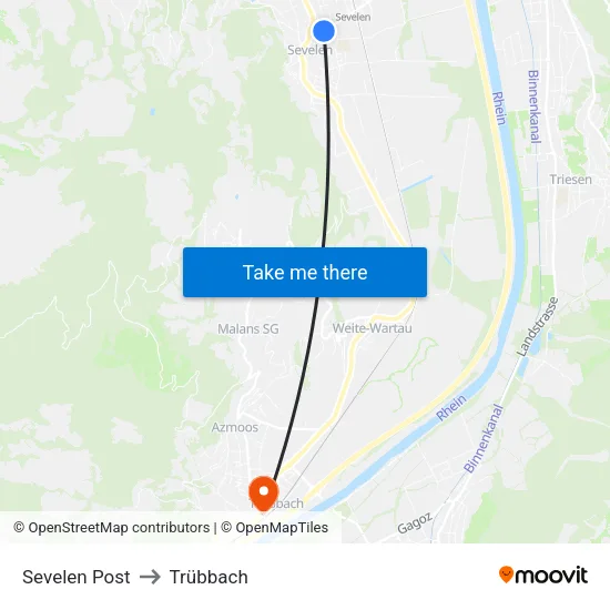 Sevelen Post to Trübbach map