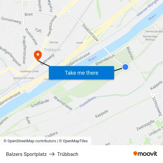 Balzers Sportplatz to Trübbach map