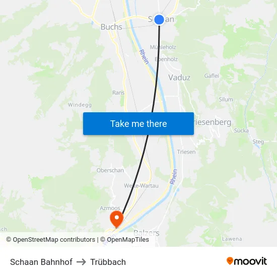 Schaan Bahnhof to Trübbach map