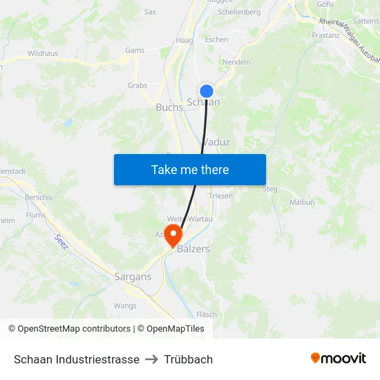 Schaan Industriestrasse to Trübbach map