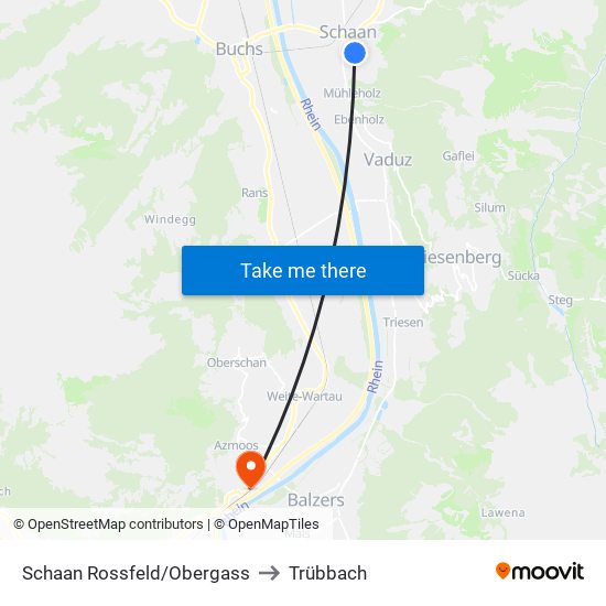 Schaan Rossfeld/Obergass to Trübbach map