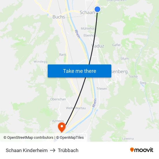 Schaan Kinderheim to Trübbach map