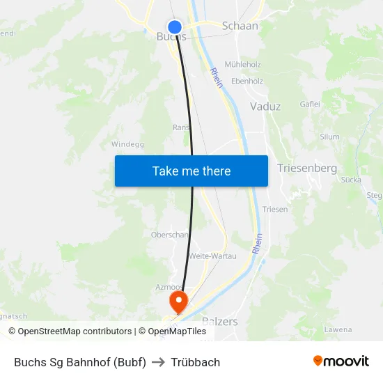 Buchs Sg Bahnhof (Bubf) to Trübbach map