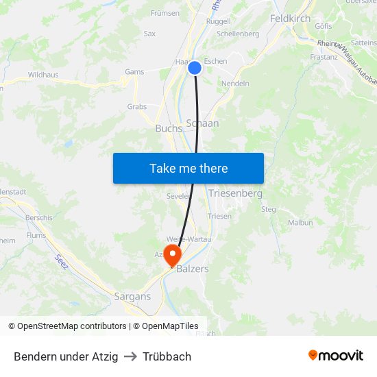 Bendern under Atzig to Trübbach map