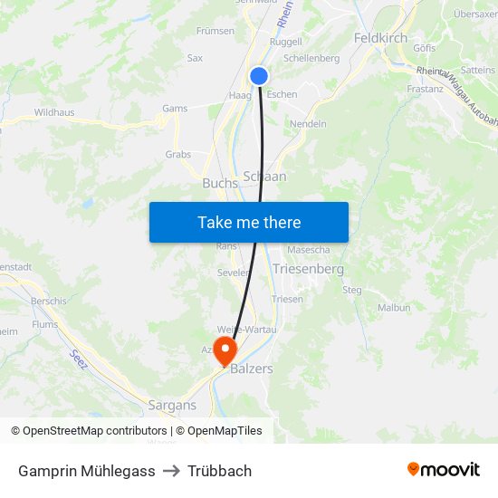 Gamprin Mühlegass to Trübbach map